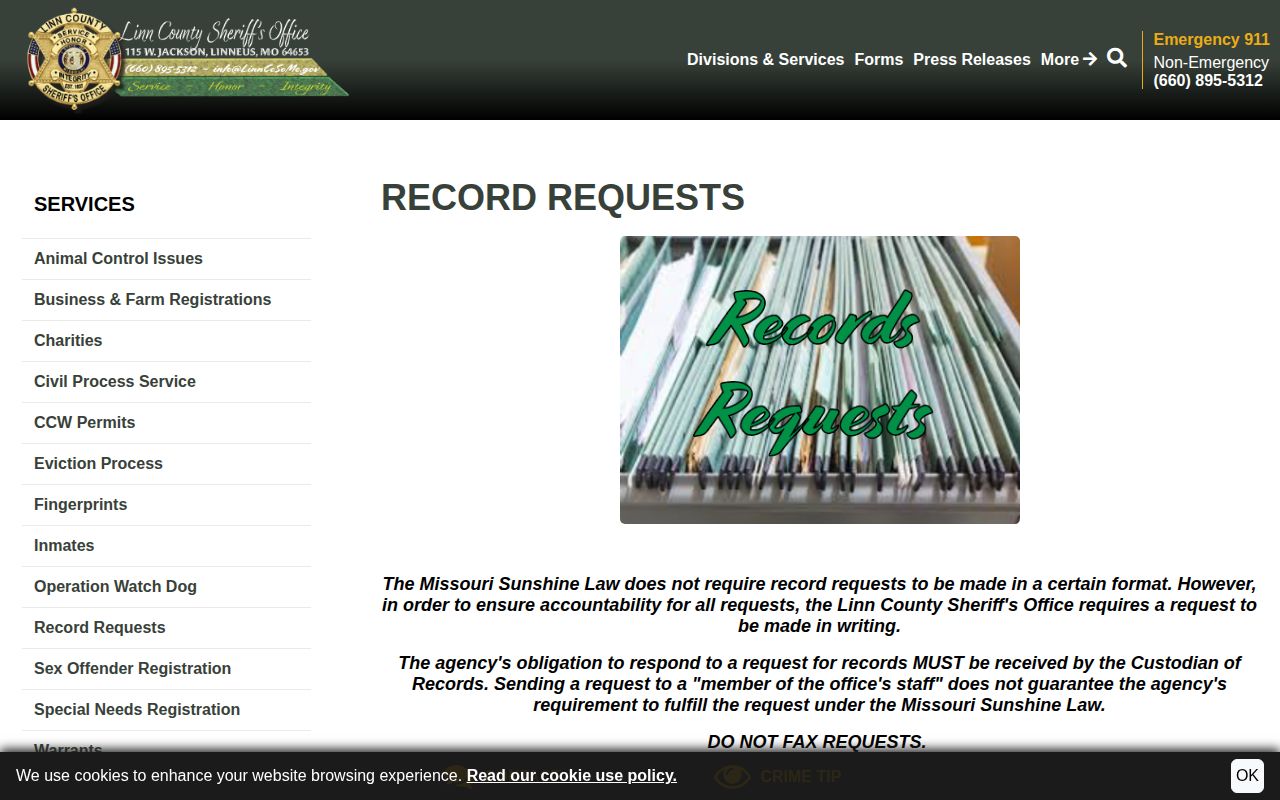 Linn County released inmate record request instructions