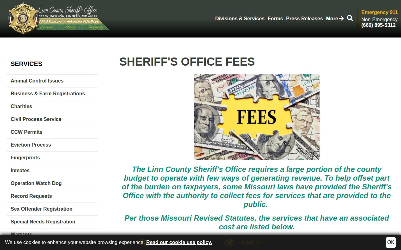 Linn County fee schedule relevant to Macon County Jail release records